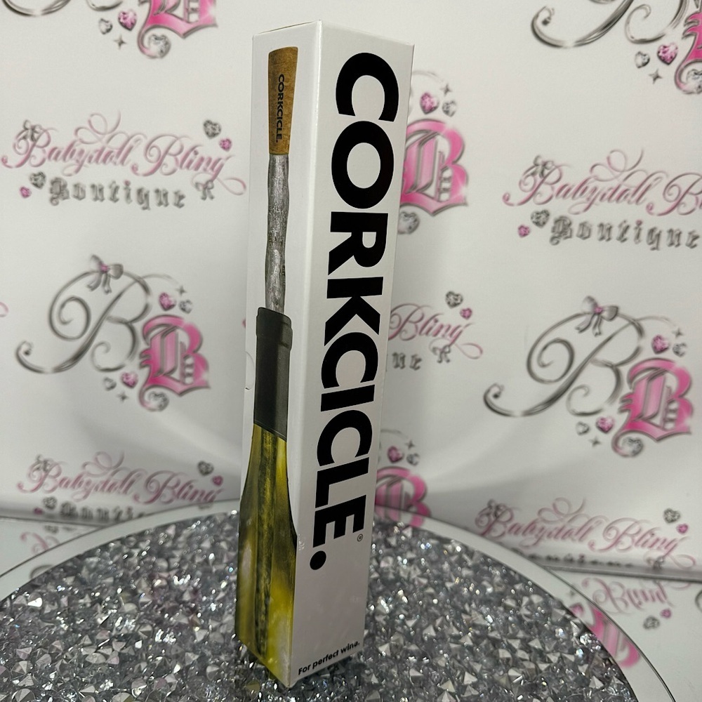 Corkcicle wine cooler chiller stick ice 🧊 cold 🥶 clear and tan cork top BNWT